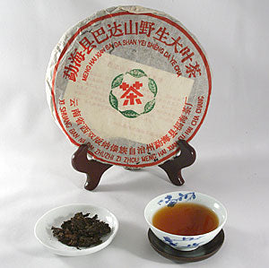 Tea packaging with a cup of tea and tea leaves on a white background