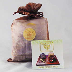 Samples of tea in a fabric package with brochure