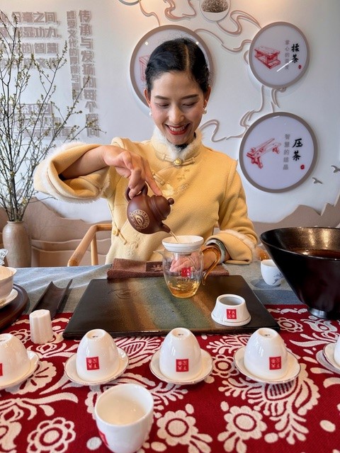 Tea tasting at the factory's teahouse